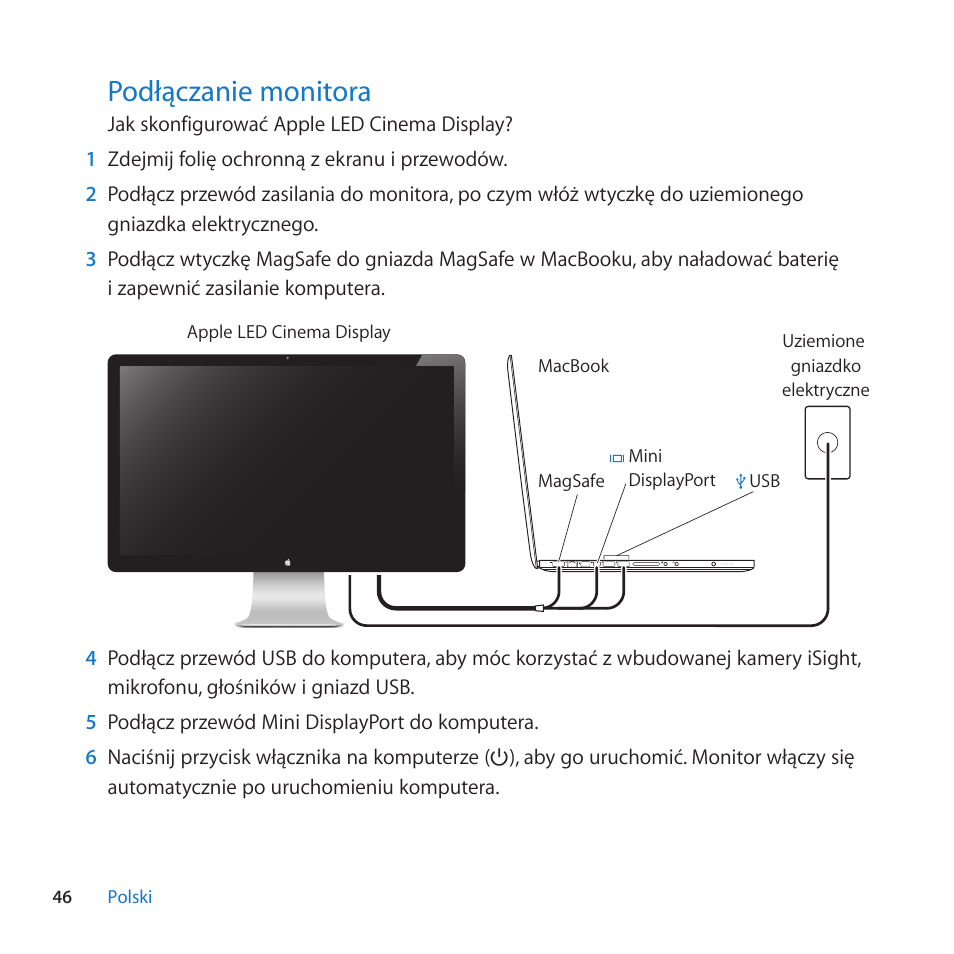 Podtqczanie monitora, 46 podtqczanie monitora | Apple LED Cinema Display User Manual | Page 46 / 100