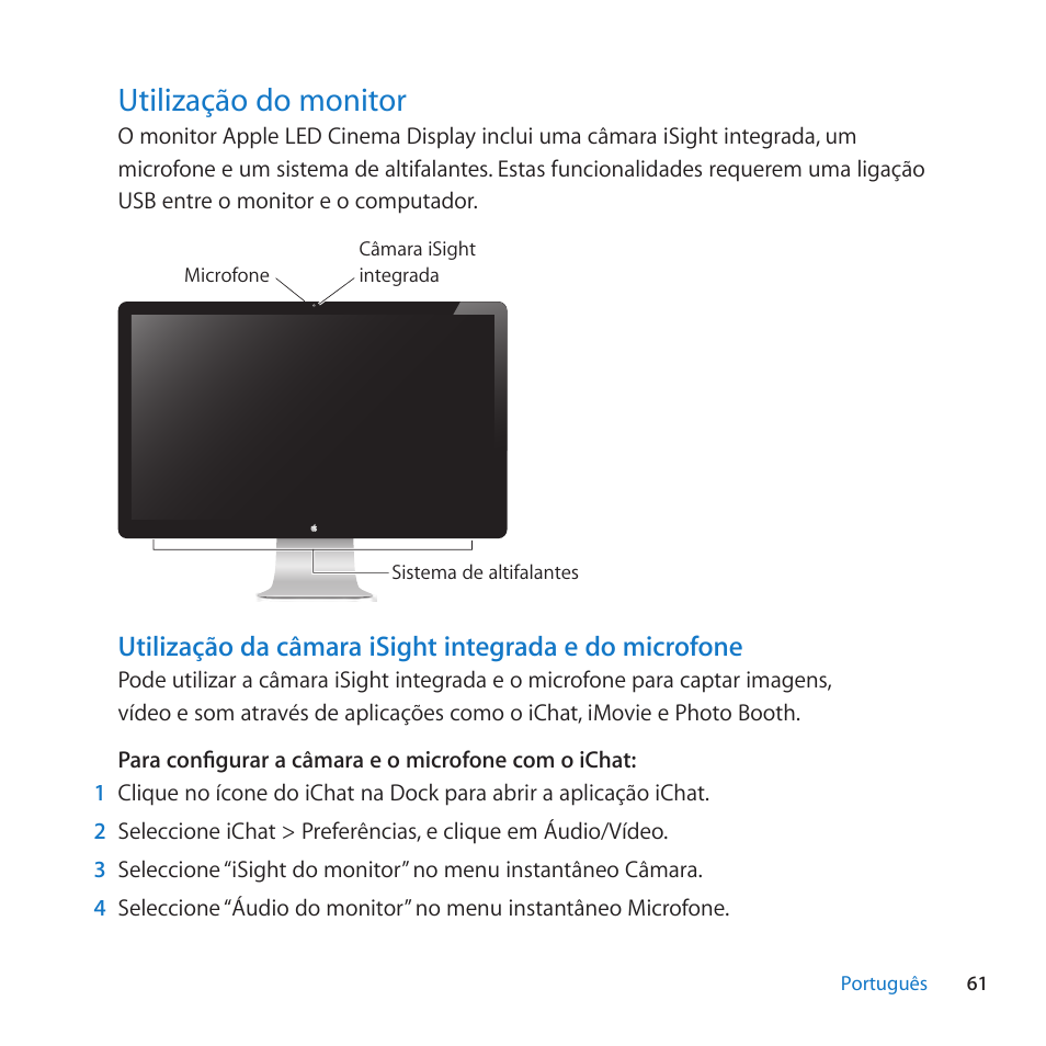 Utilizagao do monitor, 61 utiliza^ào do monitor | Apple LED Cinema Display User Manual | Page 61 / 100