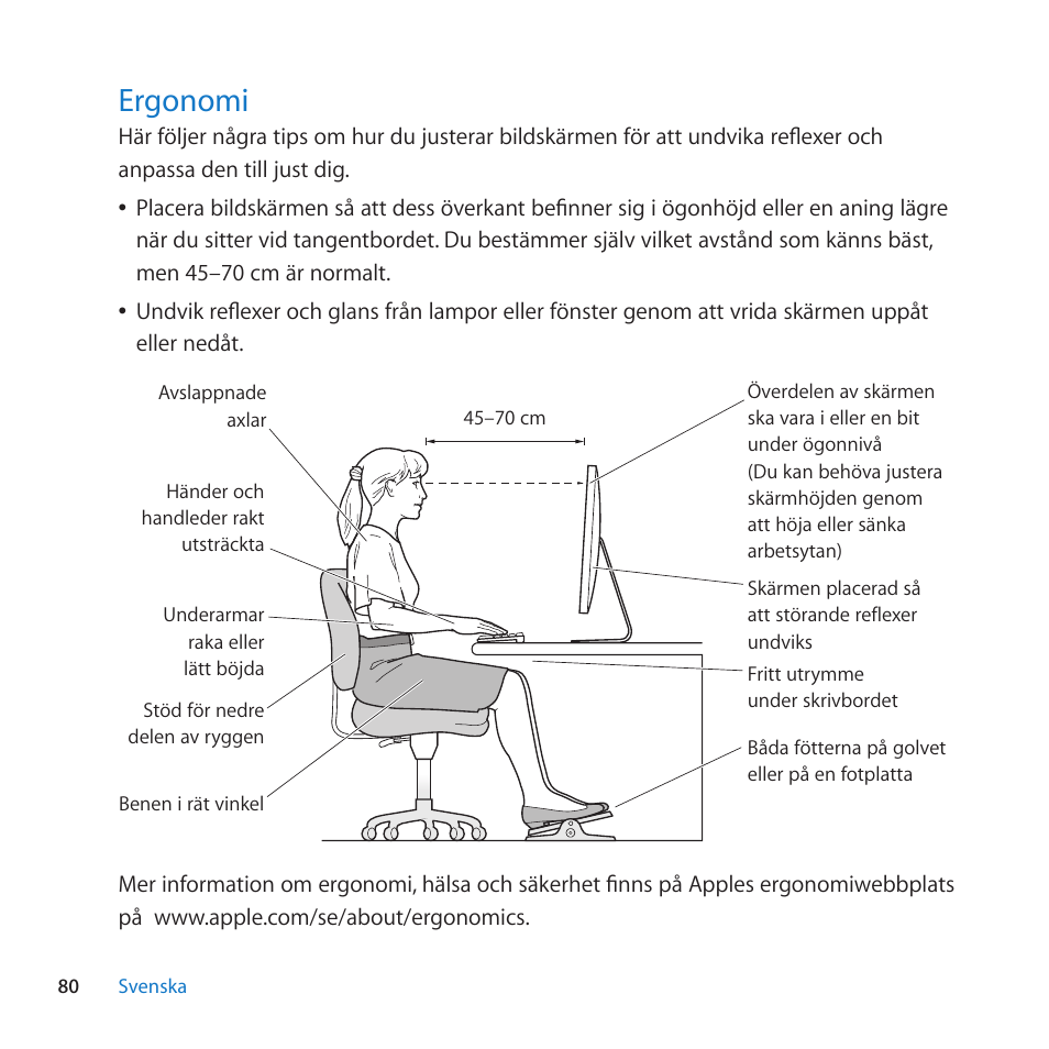 Ergonomi, 80 ergonomi | Apple LED Cinema Display User Manual | Page 80 / 100