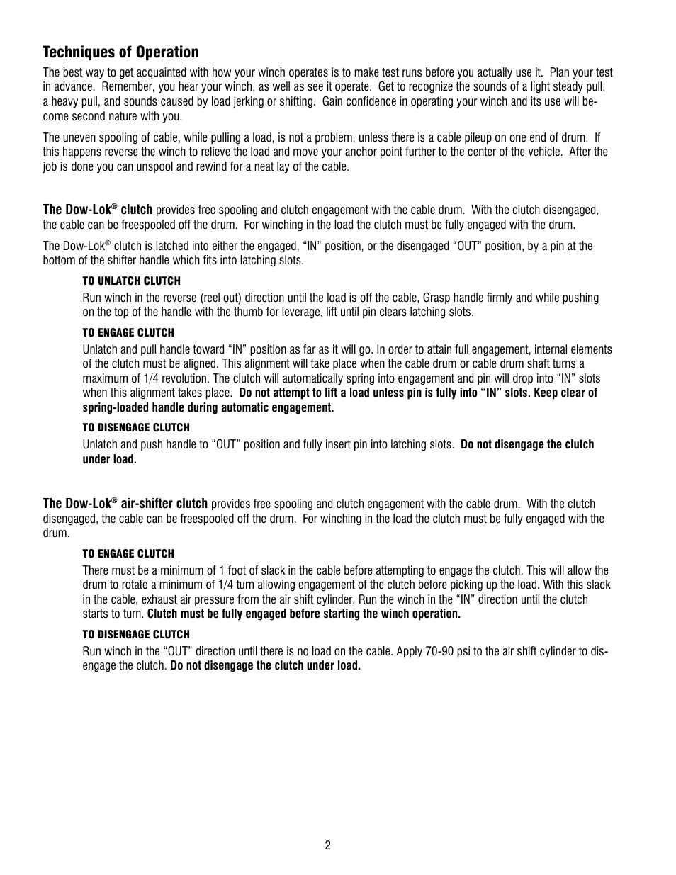 Techniques of operation | Ramsey Winch 800/H-800 DOW-LOK User Manual | Page 4 / 36