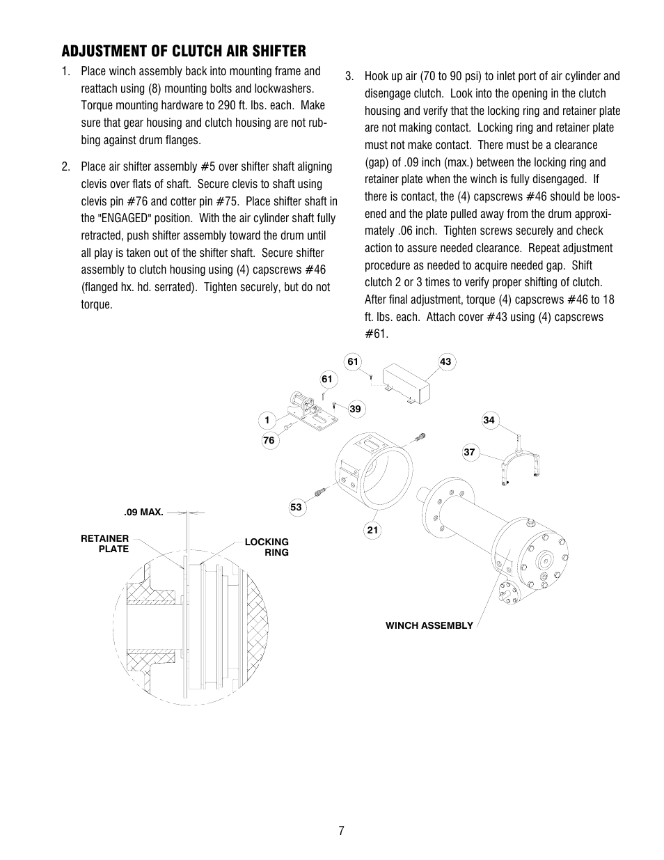 Adjustment of clutch air shifter | Ramsey Winch 800/H-800 DOW-LOK User Manual | Page 9 / 36