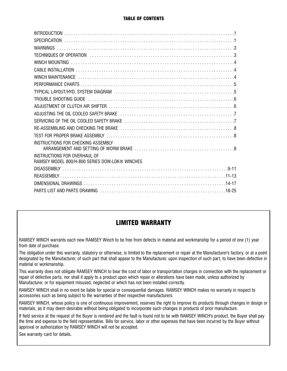 Limited warranty | Ramsey Winch 800/H-800 DOW-LOK User Manual | Page 2 / 100