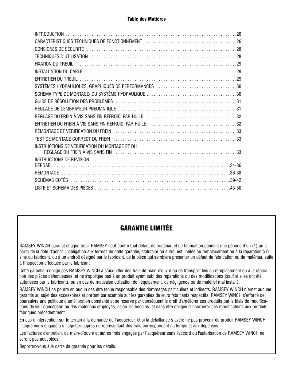 Garantie limitée | Ramsey Winch 800/H-800 DOW-LOK User Manual | Page 27 / 100