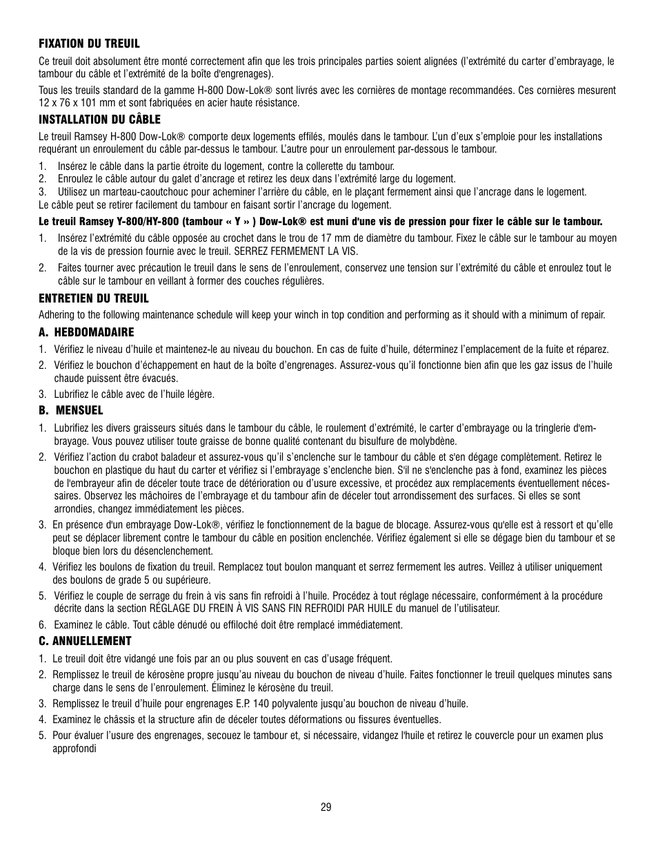 Ramsey Winch 800/H-800 DOW-LOK User Manual | Page 29 / 100