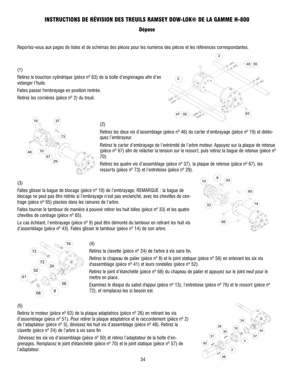 Dépose | Ramsey Winch 800/H-800 DOW-LOK User Manual | Page 34 / 100