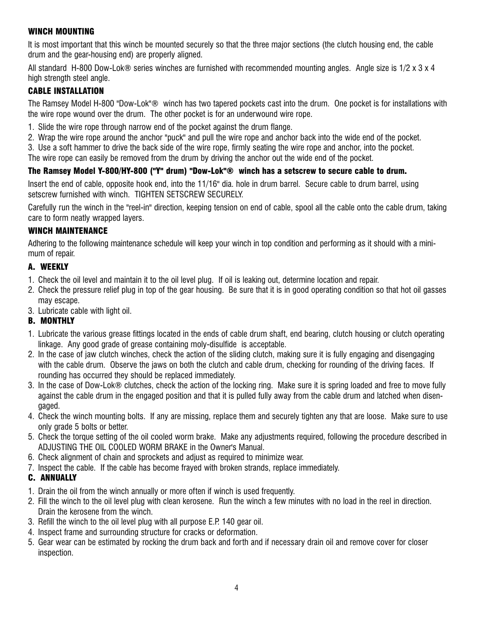 Ramsey Winch 800/H-800 DOW-LOK User Manual | Page 4 / 100