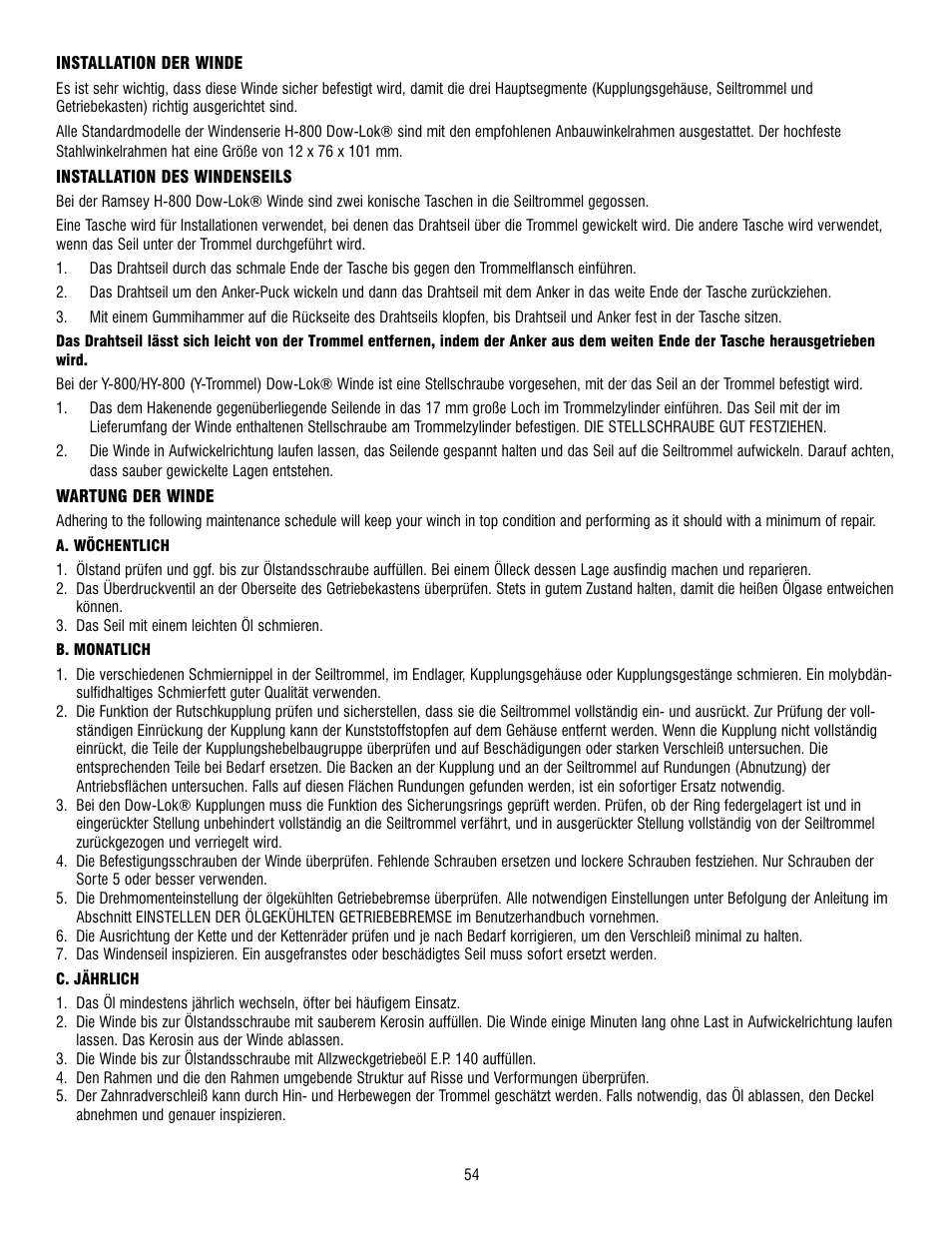 Ramsey Winch 800/H-800 DOW-LOK User Manual | Page 54 / 100