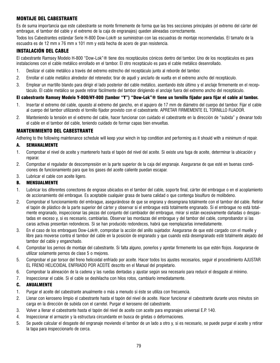 Ramsey Winch 800/H-800 DOW-LOK User Manual | Page 79 / 100