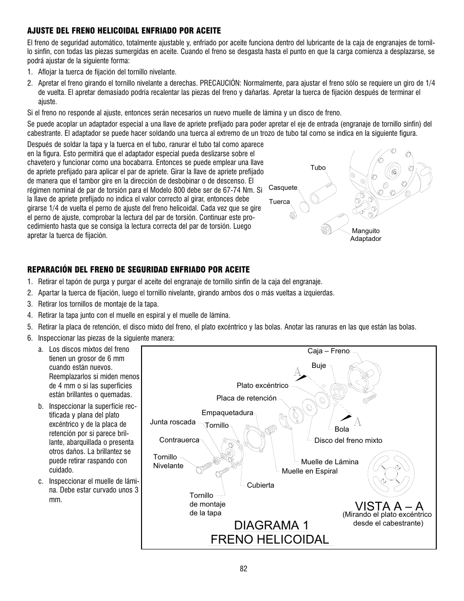 Freno helicoidal diagrama 1, Vista a – a | Ramsey Winch 800/H-800 DOW-LOK User Manual | Page 82 / 100