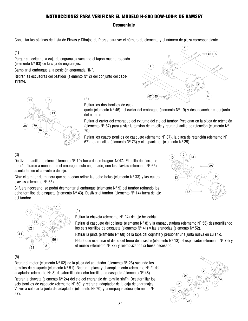 Desmontaje | Ramsey Winch 800/H-800 DOW-LOK User Manual | Page 84 / 100