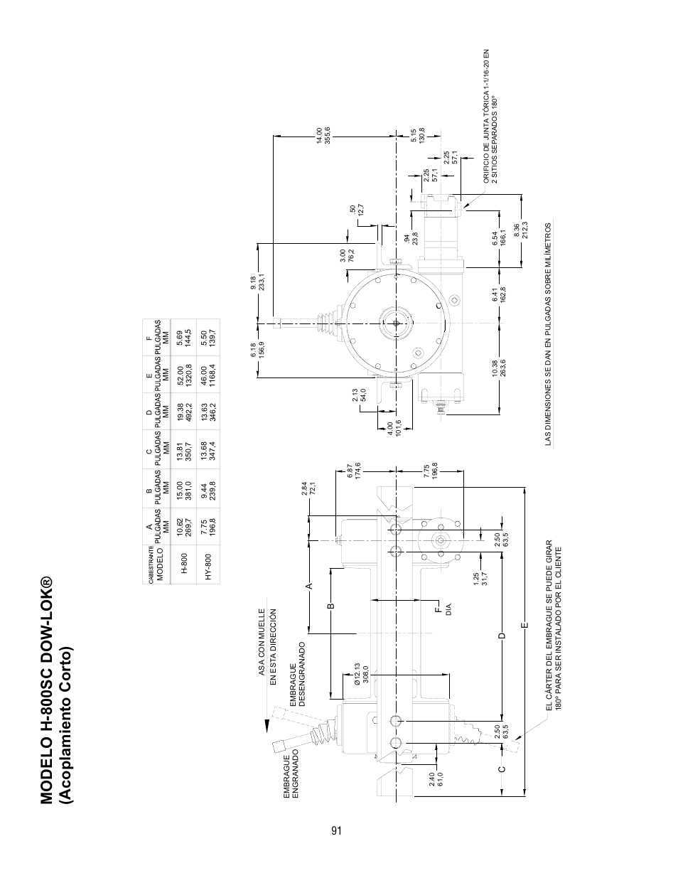 Modelo h-800sc dow -lok® (acoplamiento corto) | Ramsey Winch 800/H-800 DOW-LOK User Manual | Page 91 / 100