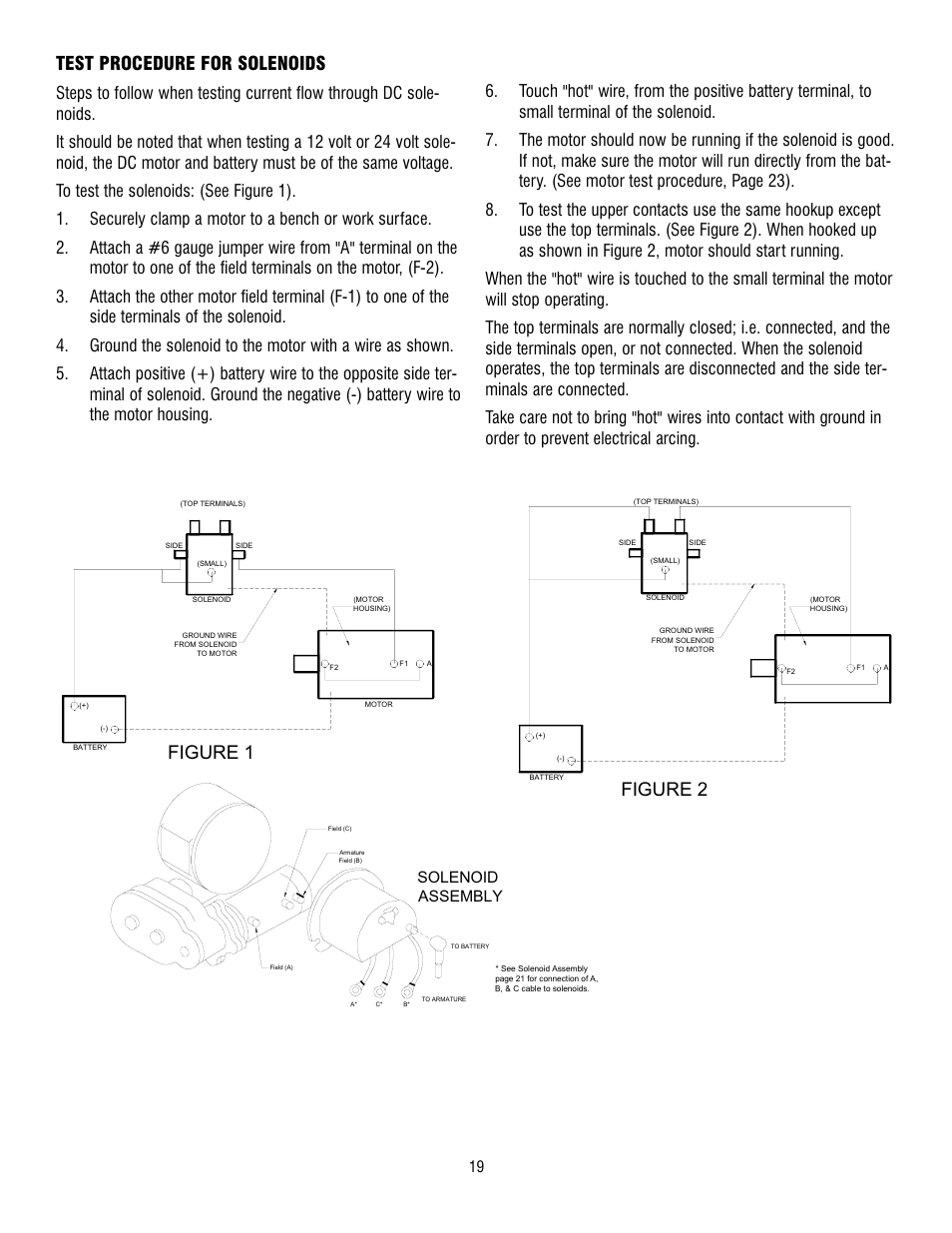 Test procedure for solenoids, Figure 1 figure 2, Solenoid assembly | Ramsey Winch DC-200 RAM-LOK User Manual | Page 19 / 81