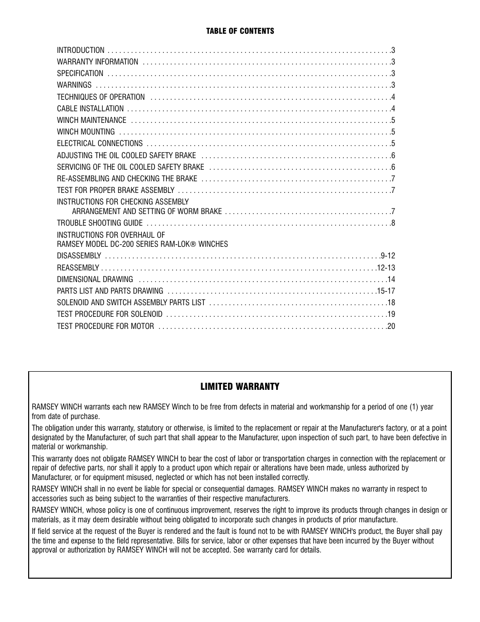 Ramsey Winch DC-200 RAM-LOK User Manual | Page 2 / 81