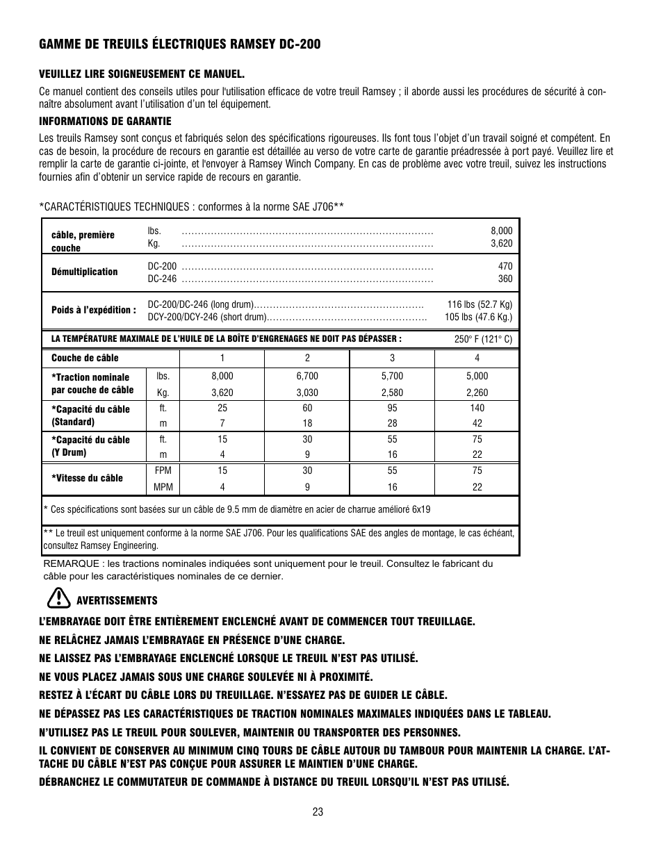 Gamme de treuils électriques ramsey dc-200 | Ramsey Winch DC-200 RAM-LOK User Manual | Page 23 / 81