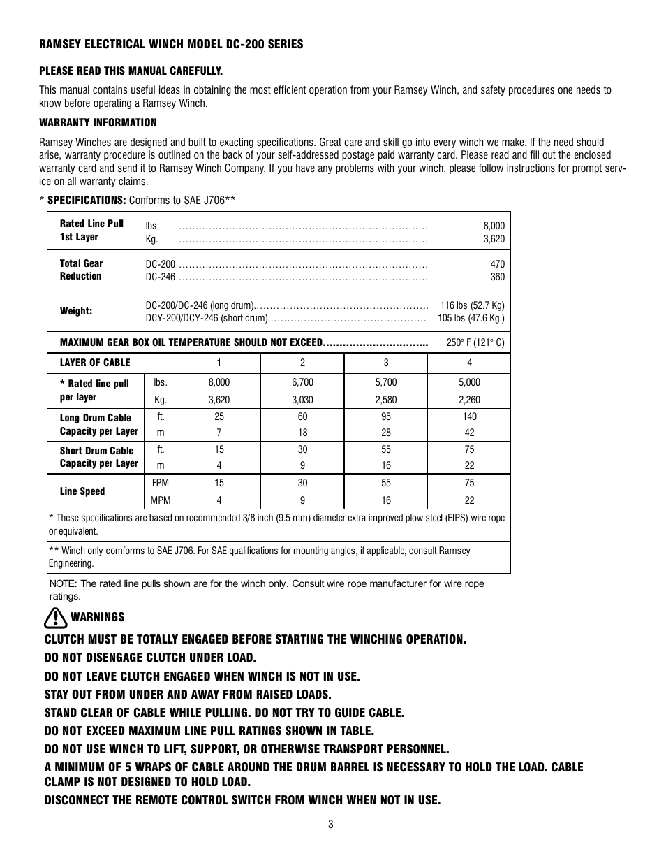 Ramsey Winch DC-200 RAM-LOK User Manual | Page 3 / 81