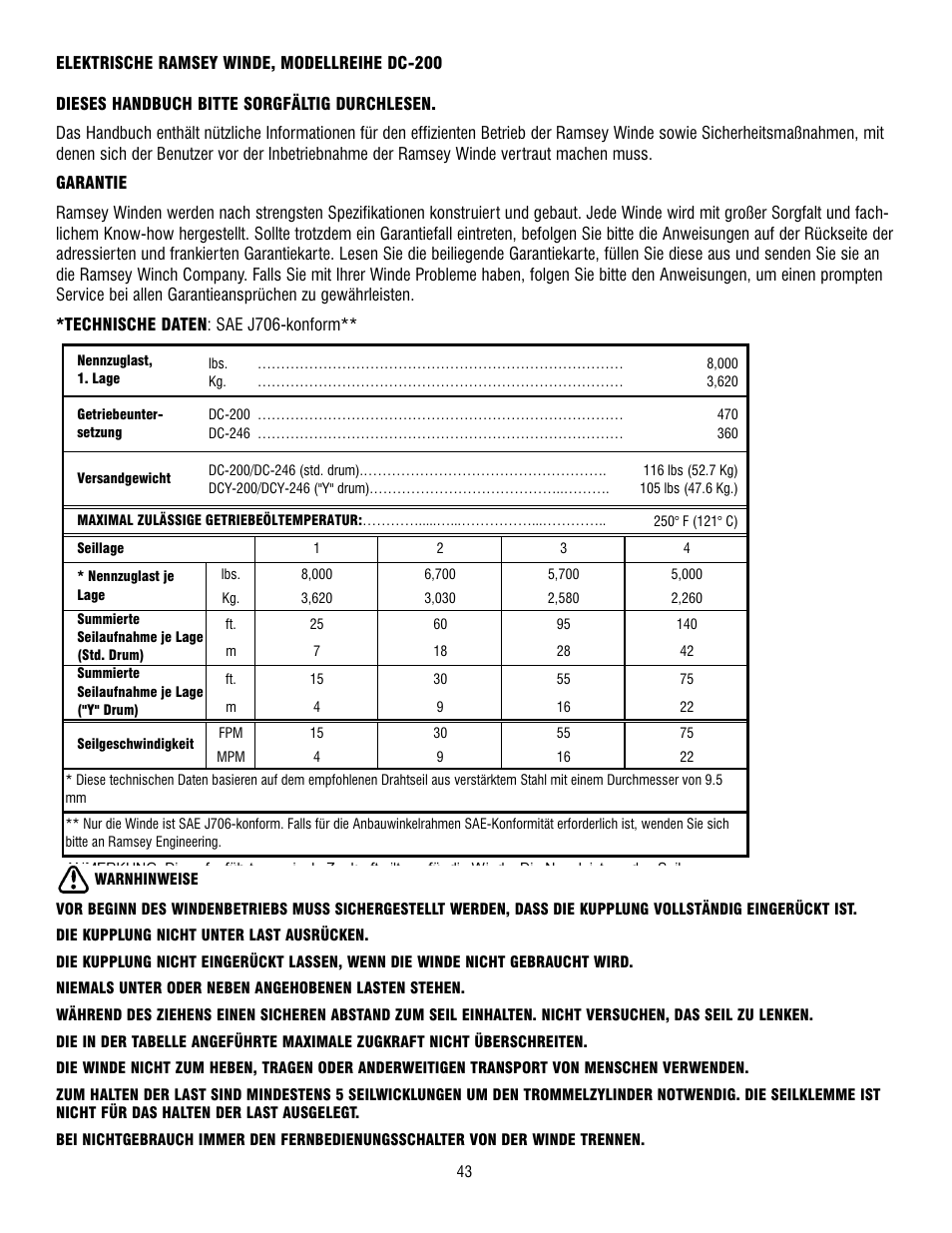 Ramsey Winch DC-200 RAM-LOK User Manual | Page 43 / 81