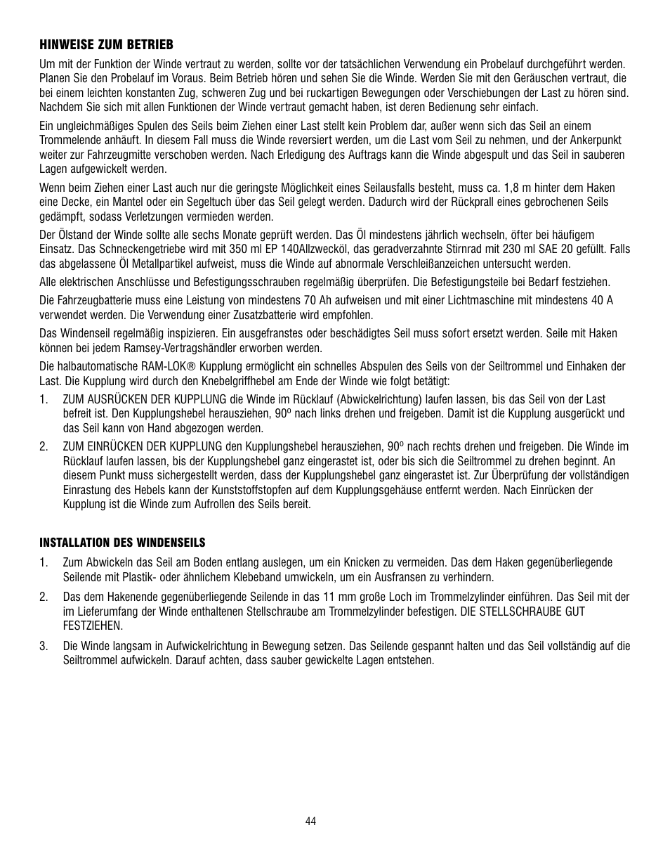 Ramsey Winch DC-200 RAM-LOK User Manual | Page 44 / 81