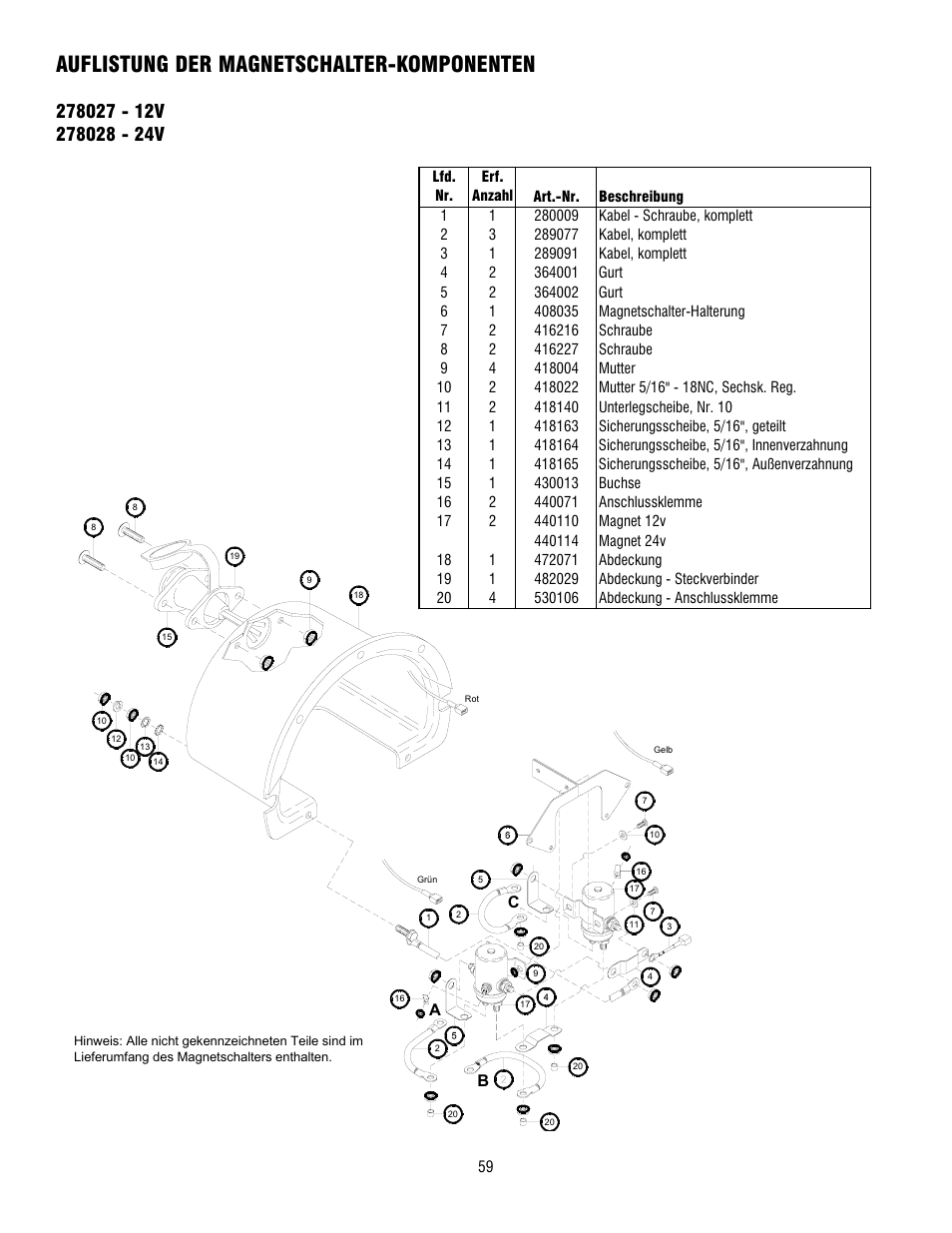 Auflistung der magnetschalter-komponenten | Ramsey Winch DC-200 RAM-LOK User Manual | Page 59 / 81