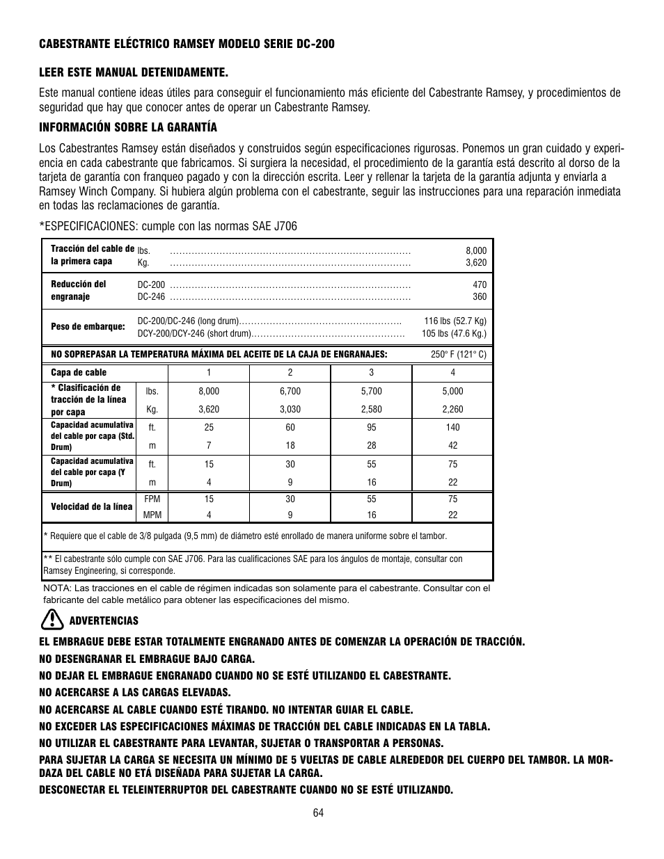 Ramsey Winch DC-200 RAM-LOK User Manual | Page 64 / 81