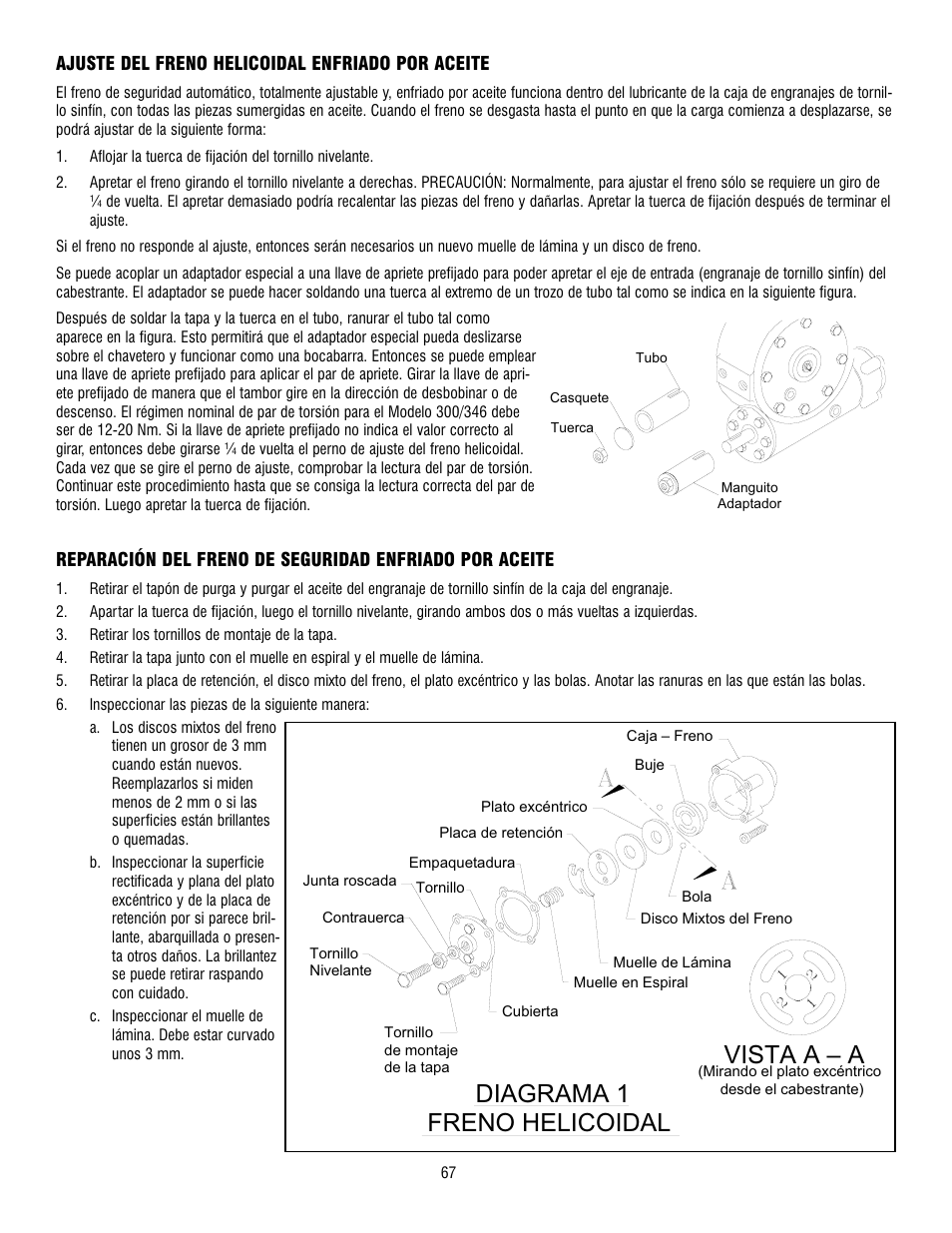 Vista a – a, Freno helicoidal diagrama 1 | Ramsey Winch DC-200 RAM-LOK User Manual | Page 67 / 81