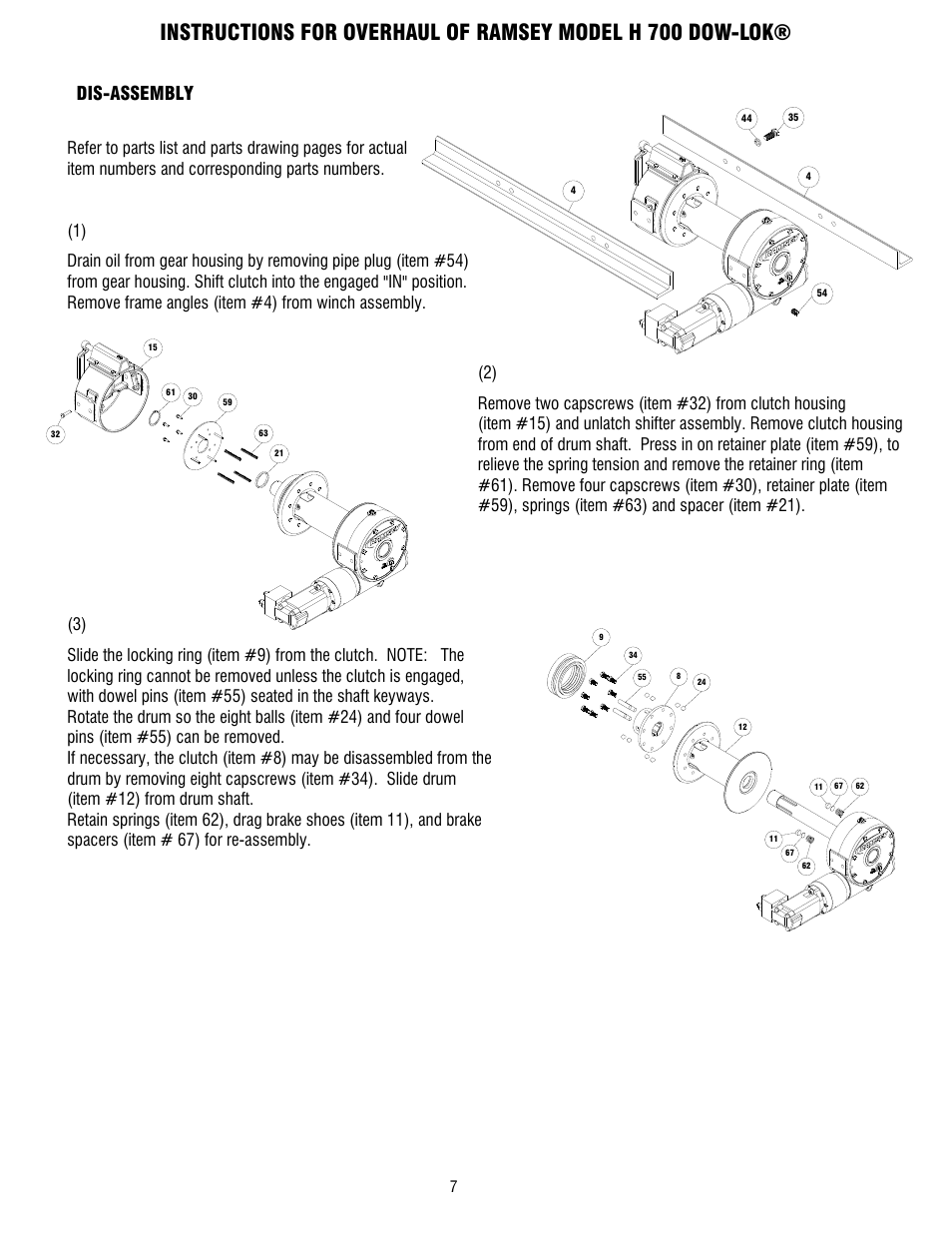 Dis-assembly | Ramsey Winch H 700 DOW-LOK W/ COUNTERBALANCE VALVE, LESS BRAKE User Manual | Page 9 / 20