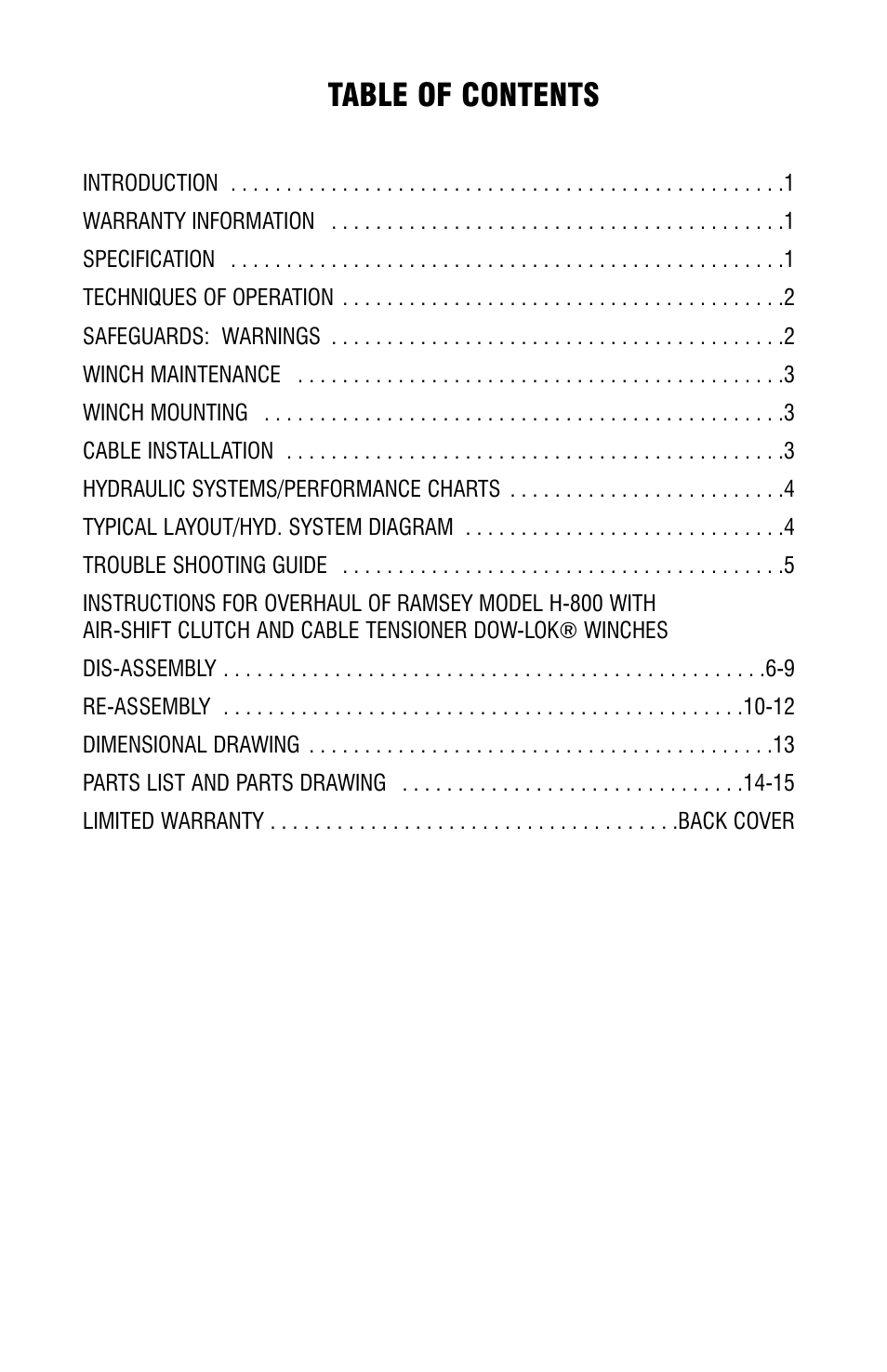 Ramsey Winch H-800 DOW-LOK User Manual | Page 2 / 20