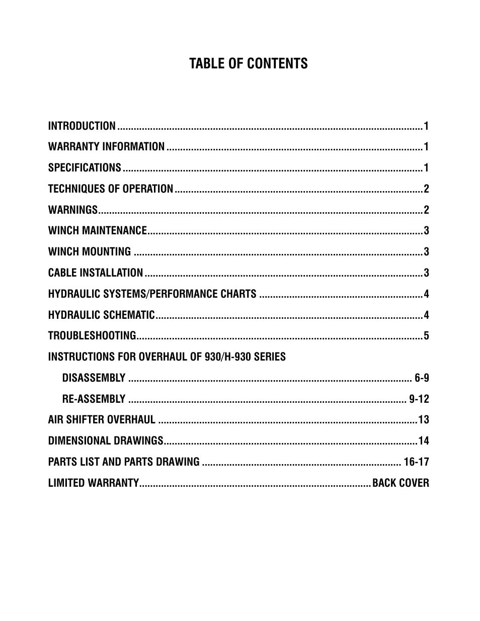 Ramsey Winch H930 Dow-Lok W/Counterbalance Valve, Less Brake User Manual | Page 2 / 20