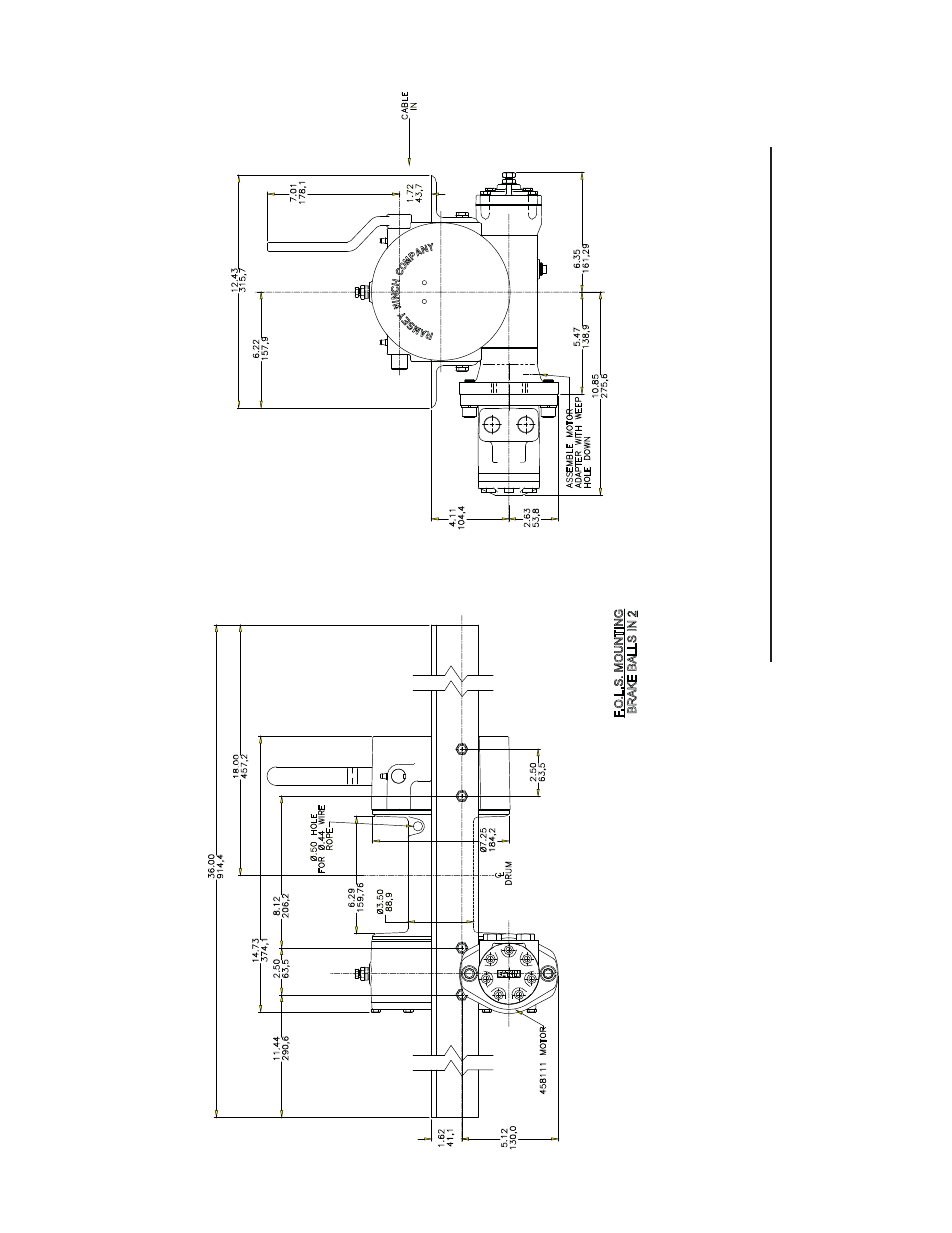 Model hdgy -350 lever f. o .l.s, Dimensions shohwn are inches over millimeters | Ramsey Winch HDG-350 LEVER EQUIPPED User Manual | Page 16 / 20