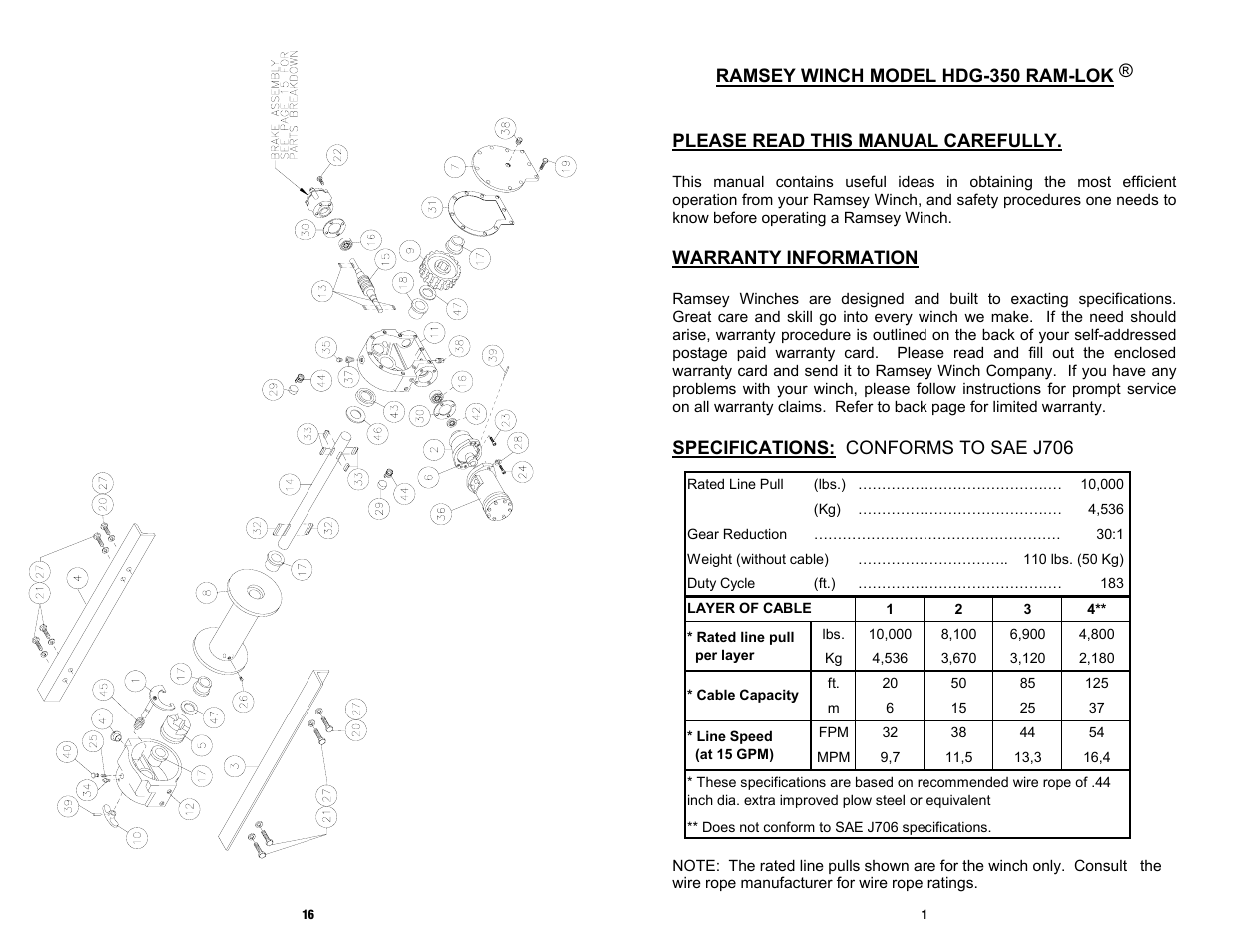 Ramsey Winch HDG-350 RAM LOK User Manual | Page 18 / 20