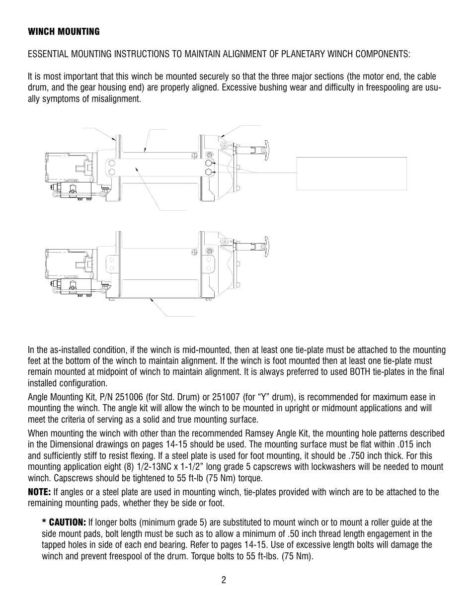 See bolt length caution below | Ramsey Winch HD-P10000 User Manual | Page 4 / 24