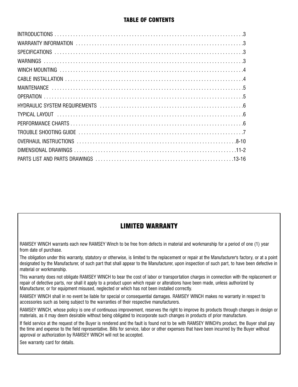 Limited warranty | Ramsey Winch HD-P10000 User Manual | Page 2 / 64