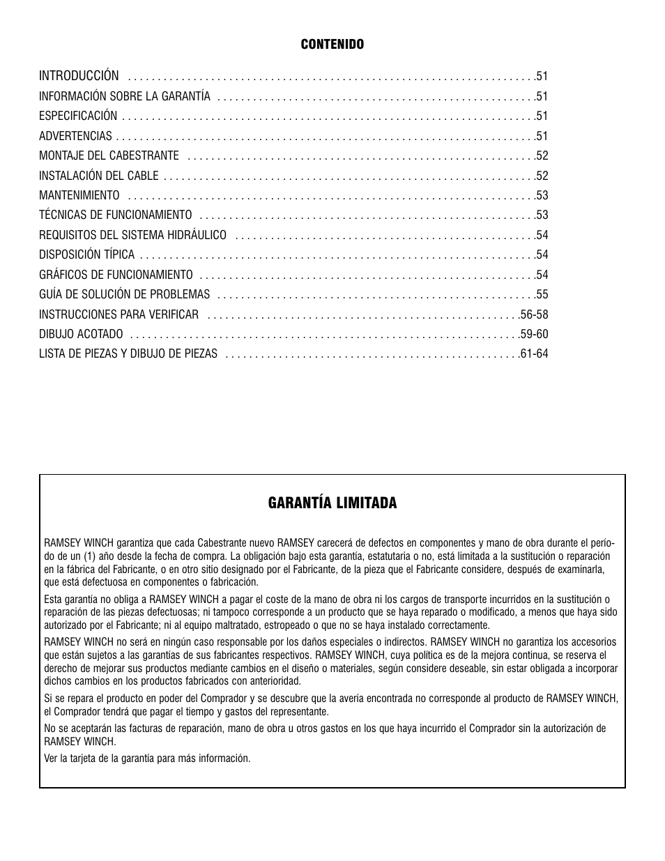 Garantía limitada | Ramsey Winch HD-P10000 User Manual | Page 50 / 64