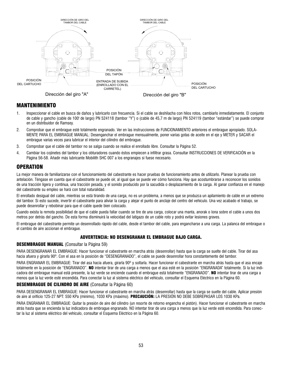 Mantenimiento, Operation | Ramsey Winch HD-P10000 User Manual | Page 53 / 64