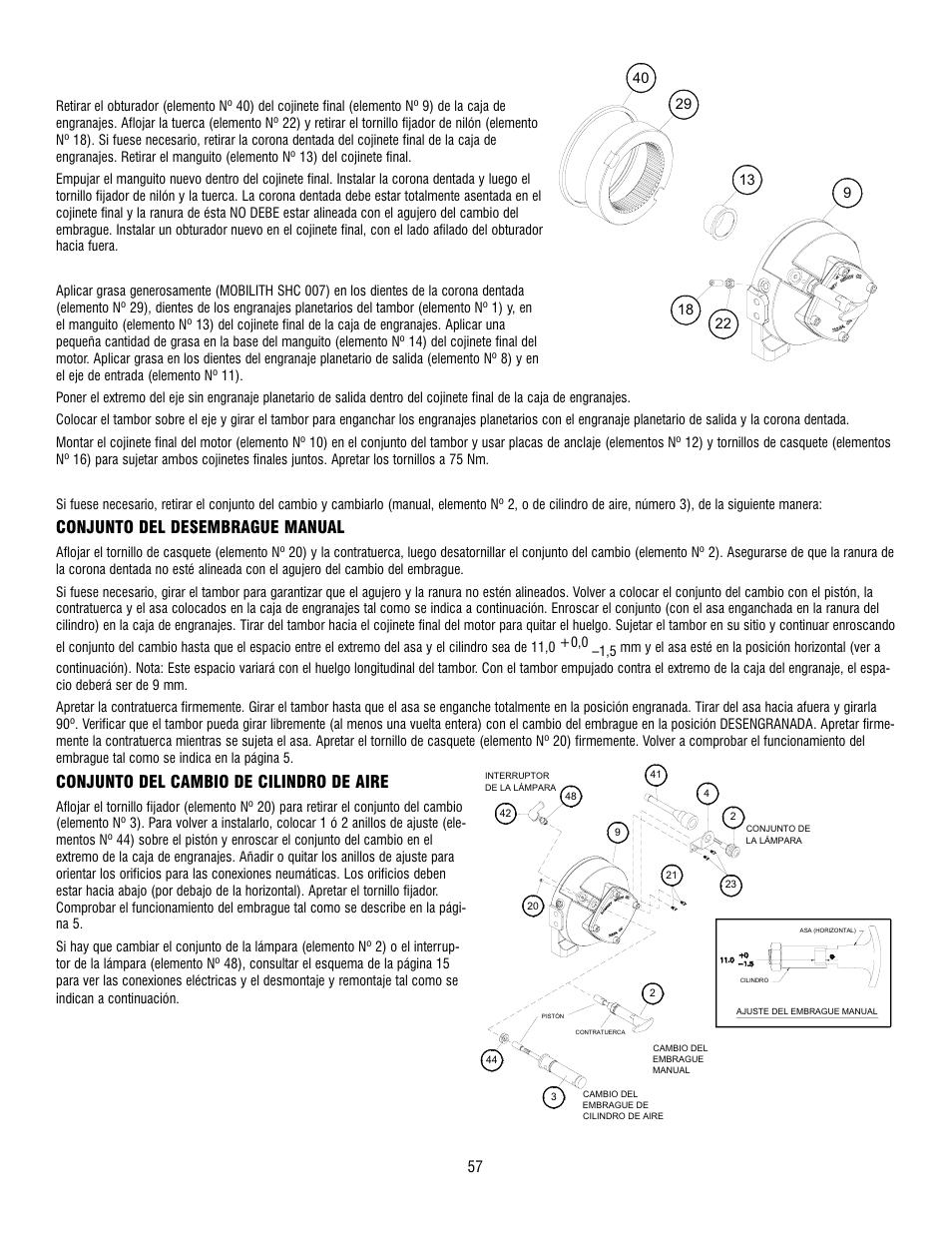 Conjunto del desembrague manual, Conjunto del cambio de cilindro de aire | Ramsey Winch HD-P10000 User Manual | Page 57 / 64