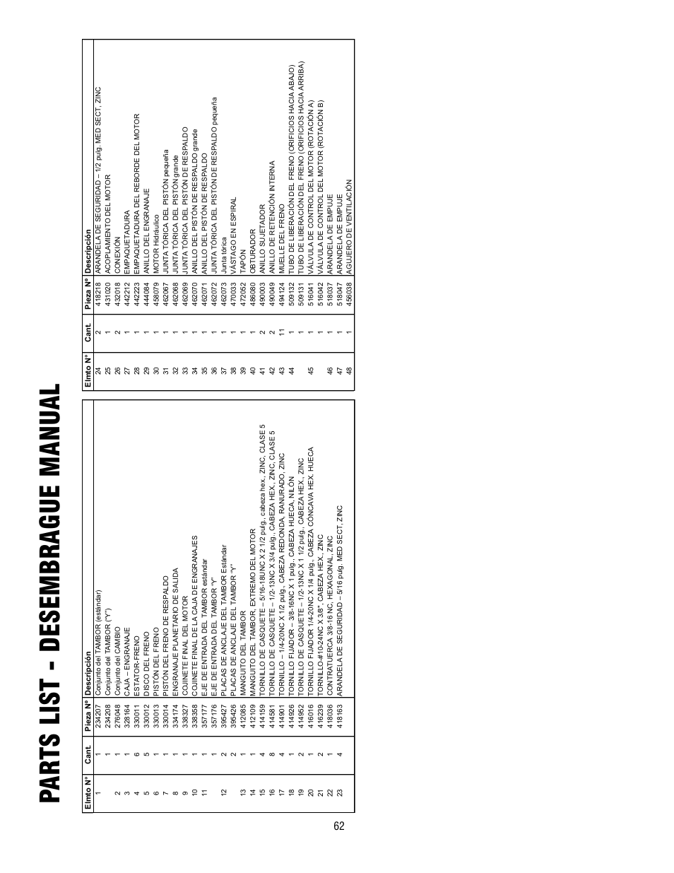 Parts list - desembrague manu al | Ramsey Winch HD-P10000 User Manual | Page 62 / 64