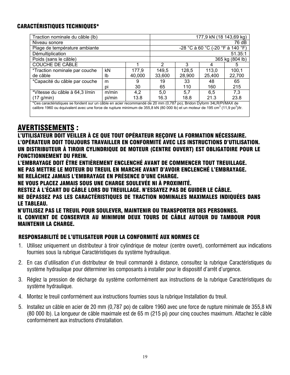 Avertissements | Ramsey Winch HD-P 177,9 User Manual | Page 22 / 73