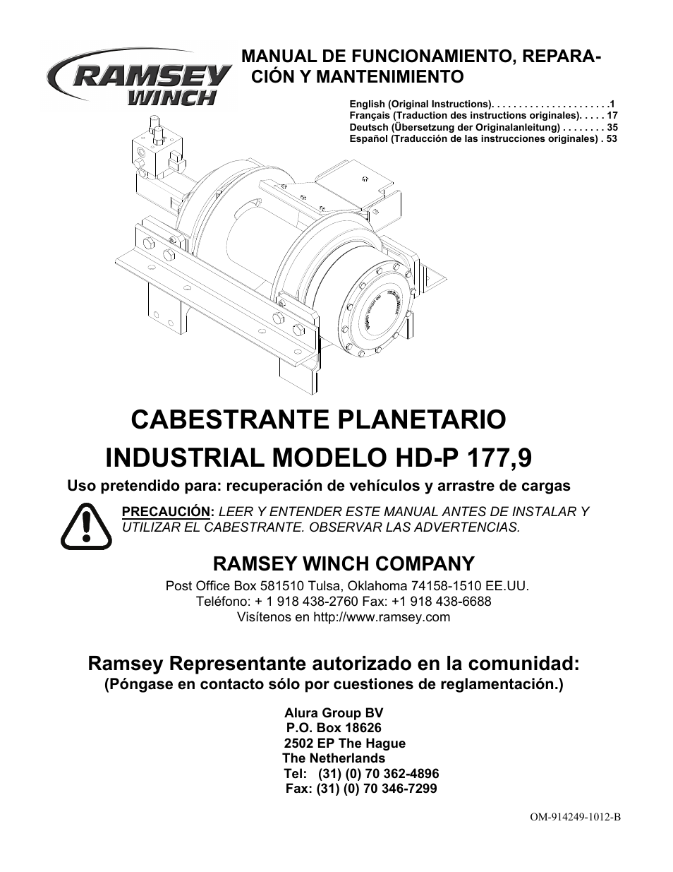 Ramsey winch company, Ramsey representante autorizado en la comunidad | Ramsey Winch HD-P 177,9 User Manual | Page 56 / 73