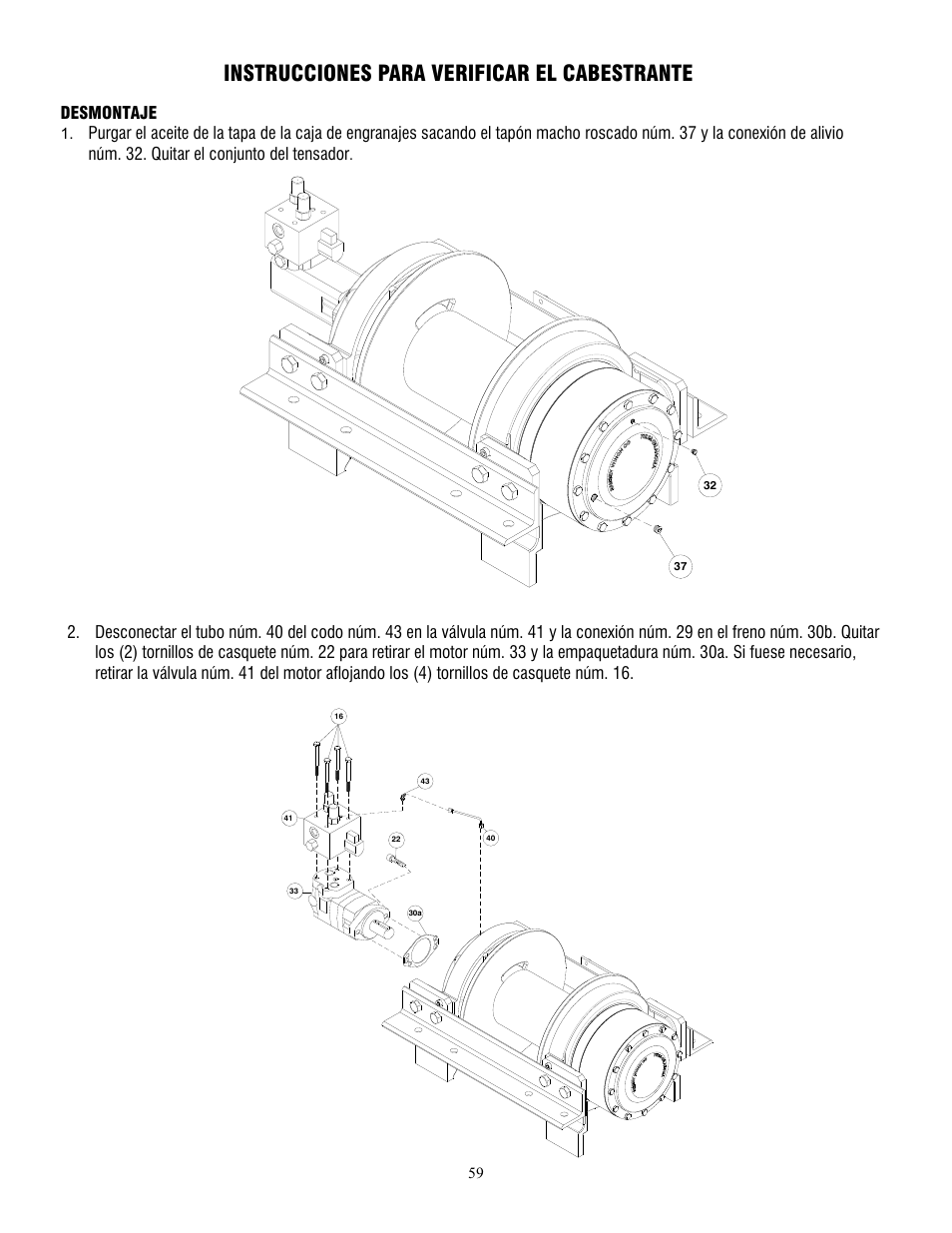 Instrucciones para verificar el cabestrante | Ramsey Winch HD-P 177,9 User Manual | Page 62 / 73