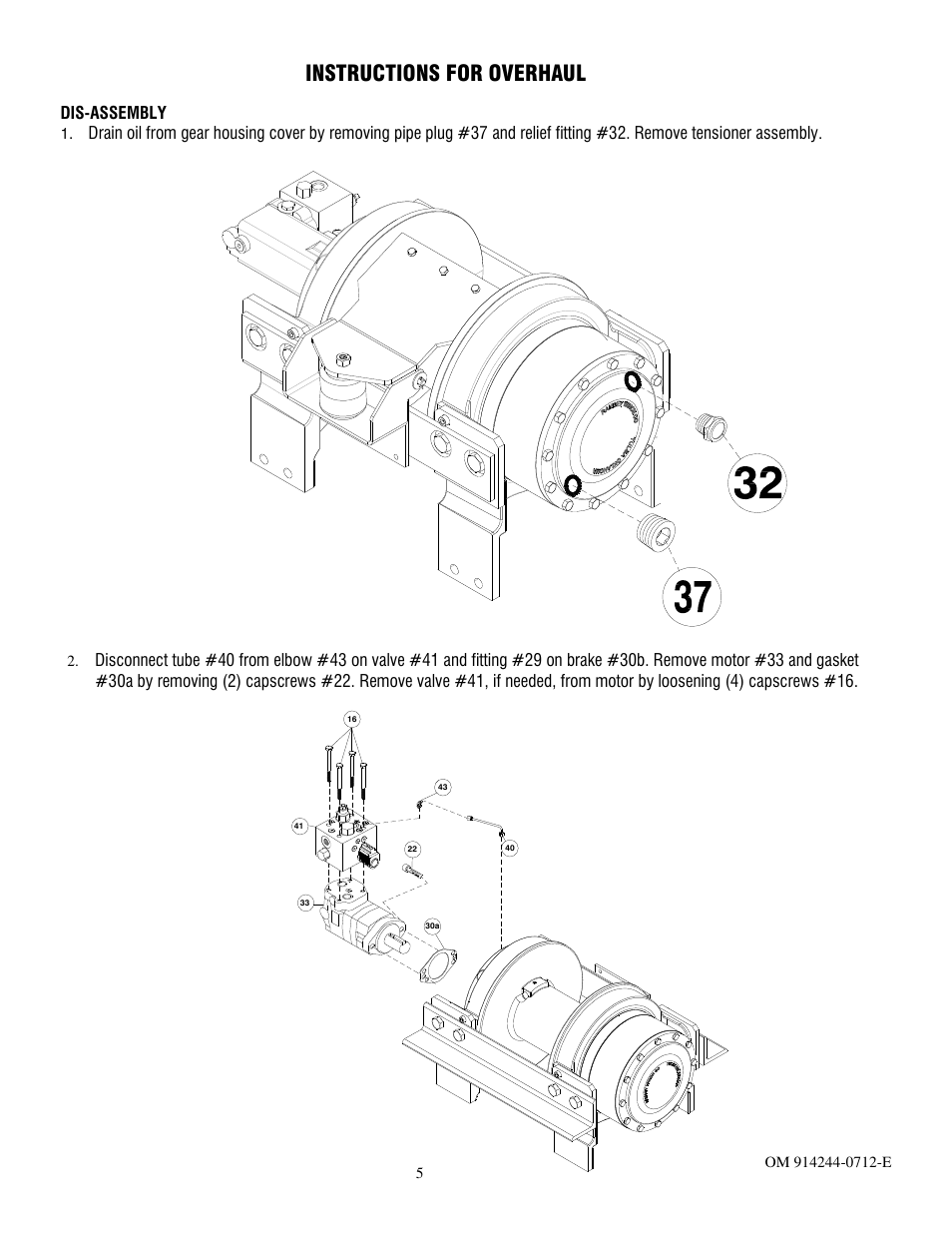 Instructions for overhaul, Dis-assembly | Ramsey Winch HD-P50000 W/TNR & 2 SPEED MOTOR User Manual | Page 7 / 19