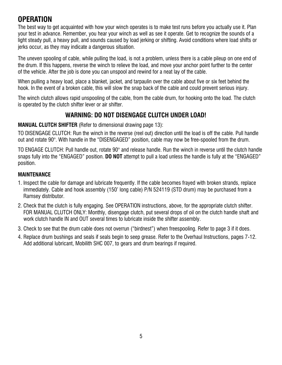 Operation | Ramsey Winch HD-P8000 FOR NRC User Manual | Page 7 / 20