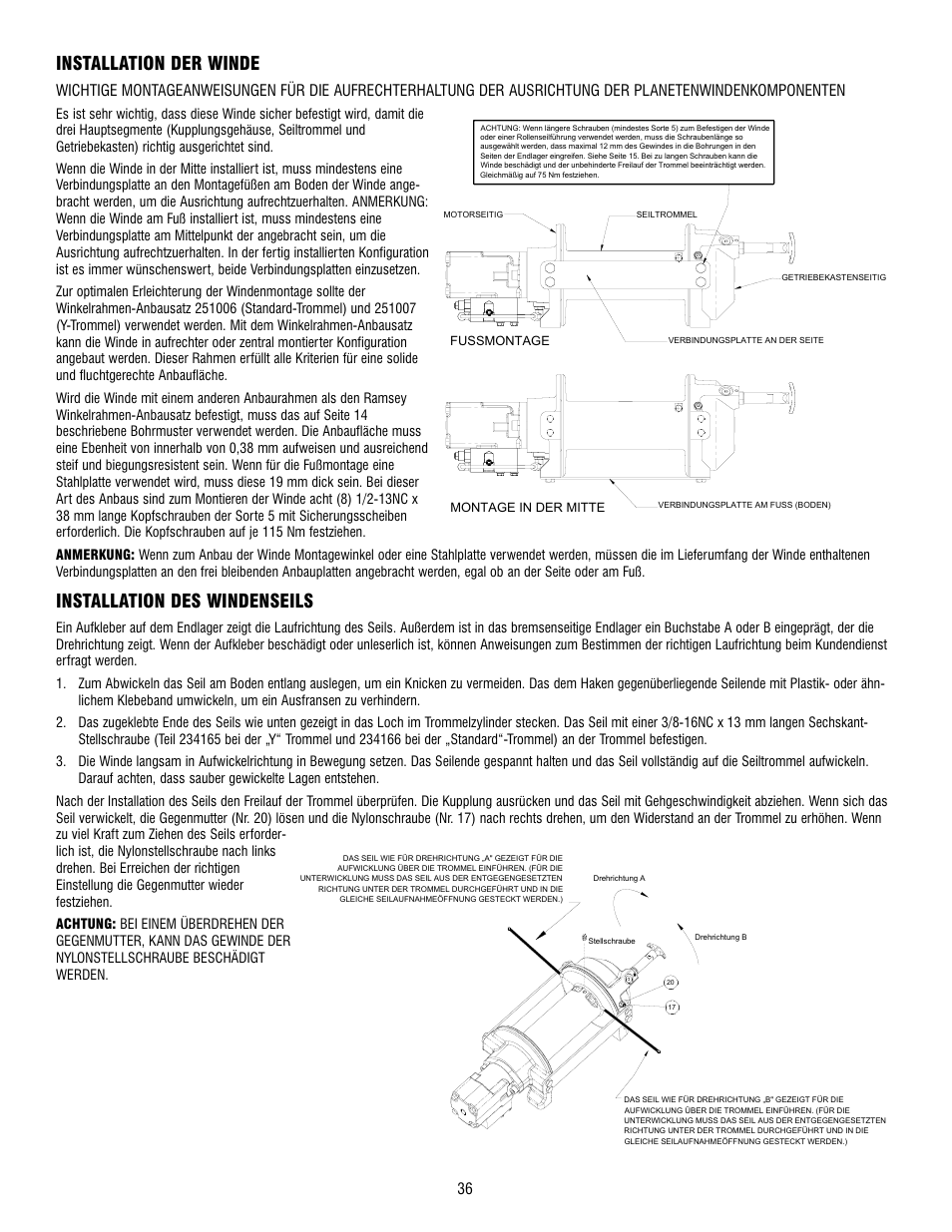 Installation der winde, Installation des windenseils | Ramsey Winch HD-P8000 User Manual | Page 36 / 64