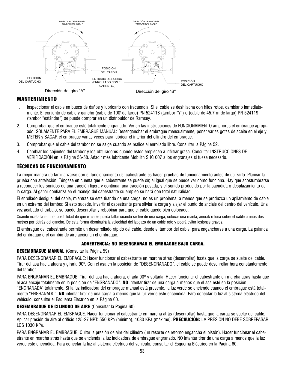 Mantenimiento, Técnicas de funcionamiento | Ramsey Winch HD-P8000 User Manual | Page 53 / 64