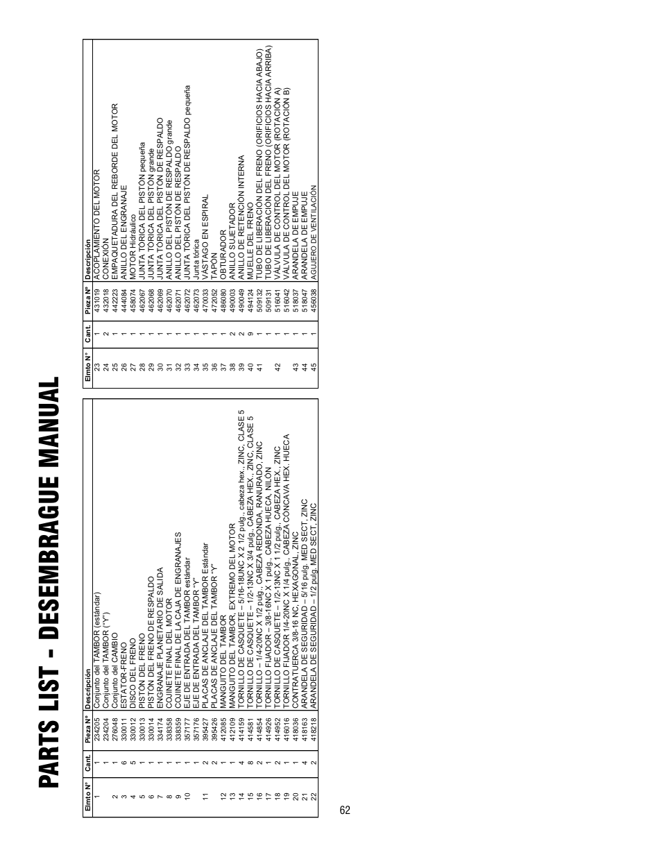 Parts list - desembrague manu al | Ramsey Winch HD-P8000 User Manual | Page 62 / 64