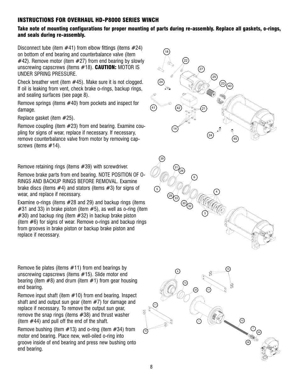 Instructions for overhaul hd-p8000 series winch | Ramsey Winch HD-P8000 User Manual | Page 8 / 64