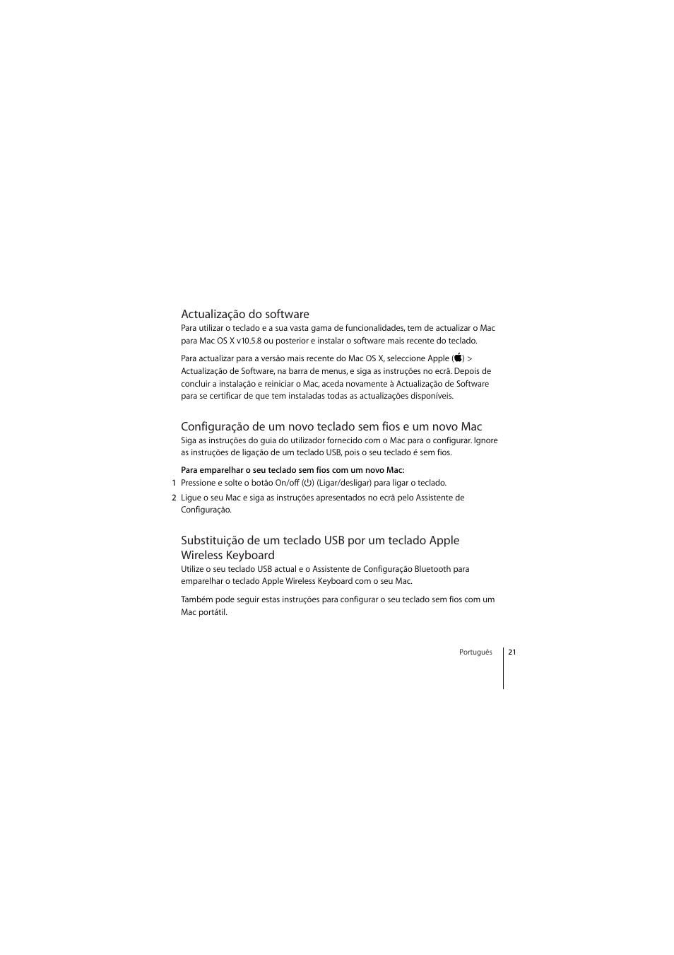 Actualização do software | Apple Wireless Keyboard (2009) User Manual | Page 21 / 44