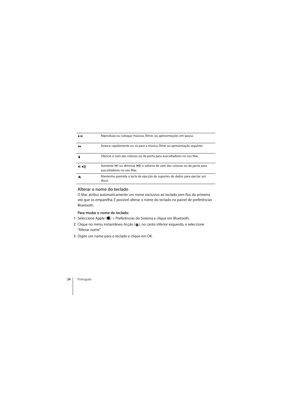Alterar o nome do teclado | Apple Wireless Keyboard (2009) User Manual | Page 24 / 44