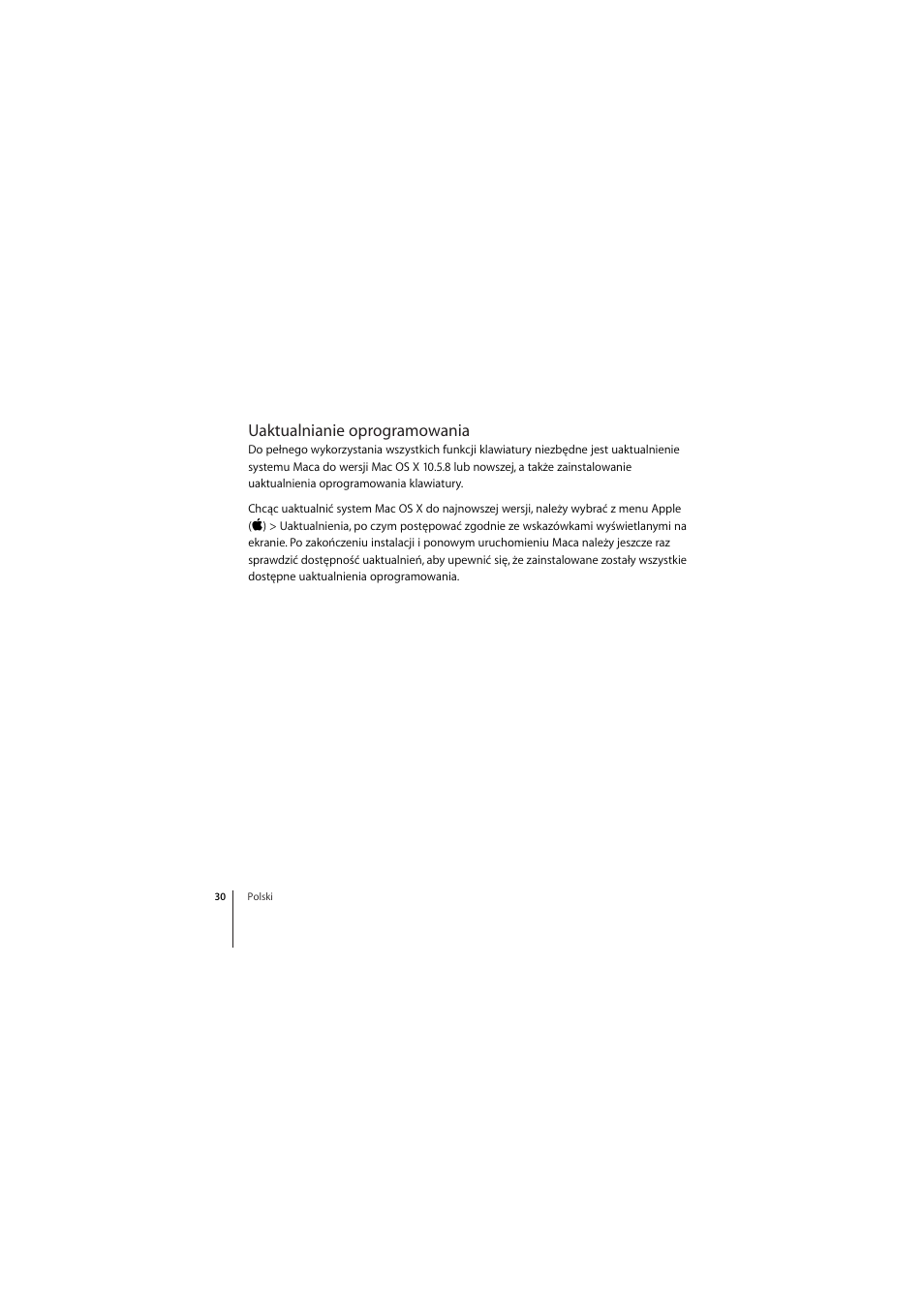 Uaktualnianie oprogramowania, Obacz na stronie 30 | Apple Wireless Keyboard (2009) User Manual | Page 30 / 44