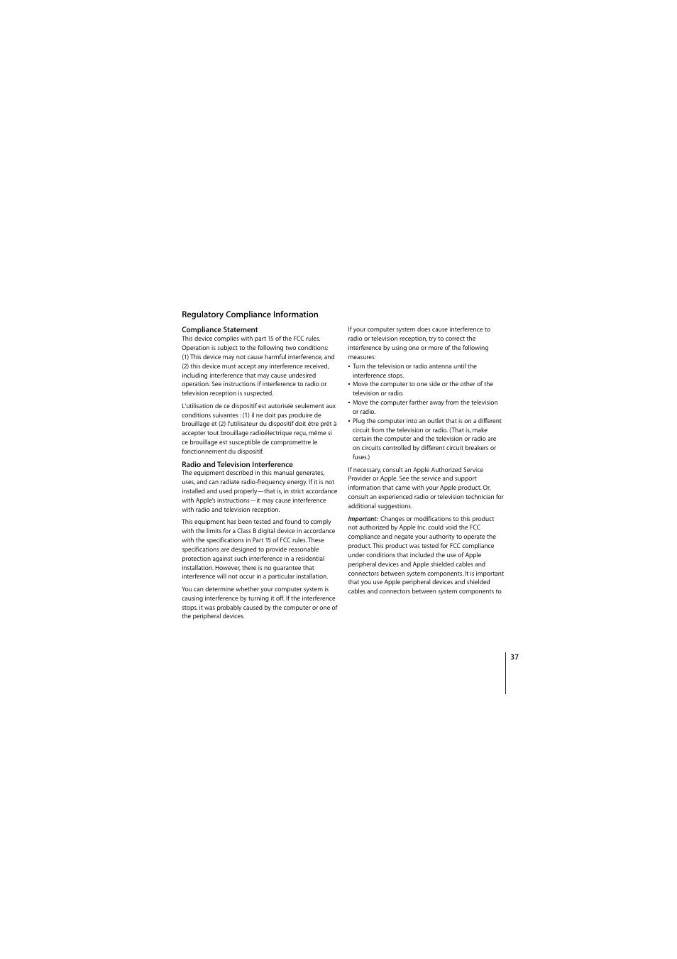 Regulatory compliance information | Apple Wireless Keyboard (2009) User Manual | Page 37 / 44