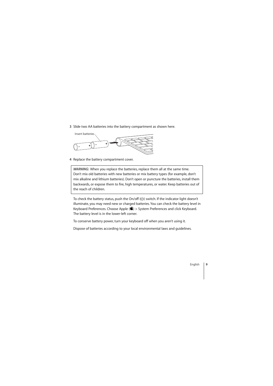Apple Wireless Keyboard (2009) User Manual | Page 9 / 44