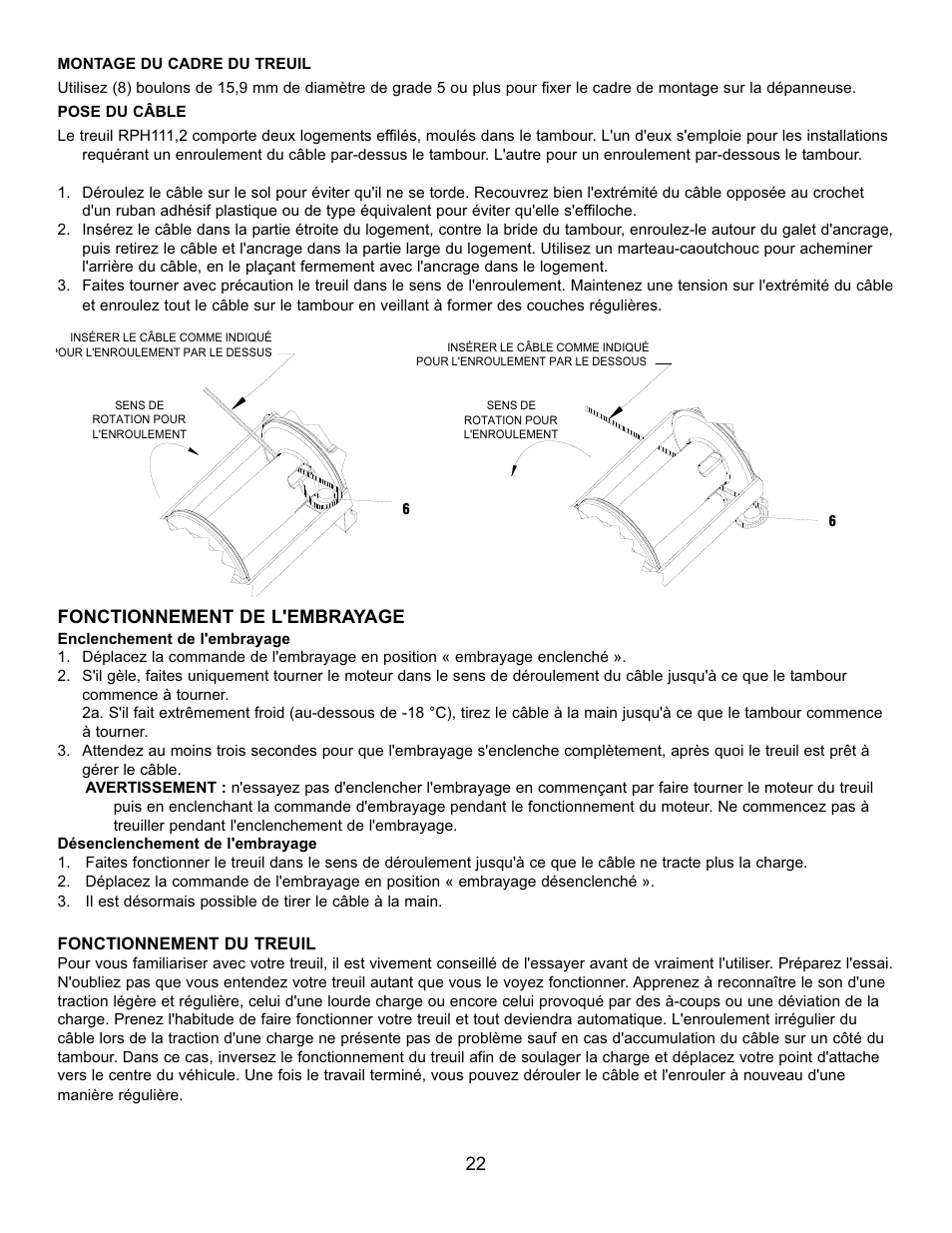 Fonctionnement de l'embrayage | Ramsey Winch RPH 111,2 Planetary Industrial User Manual | Page 26 / 81